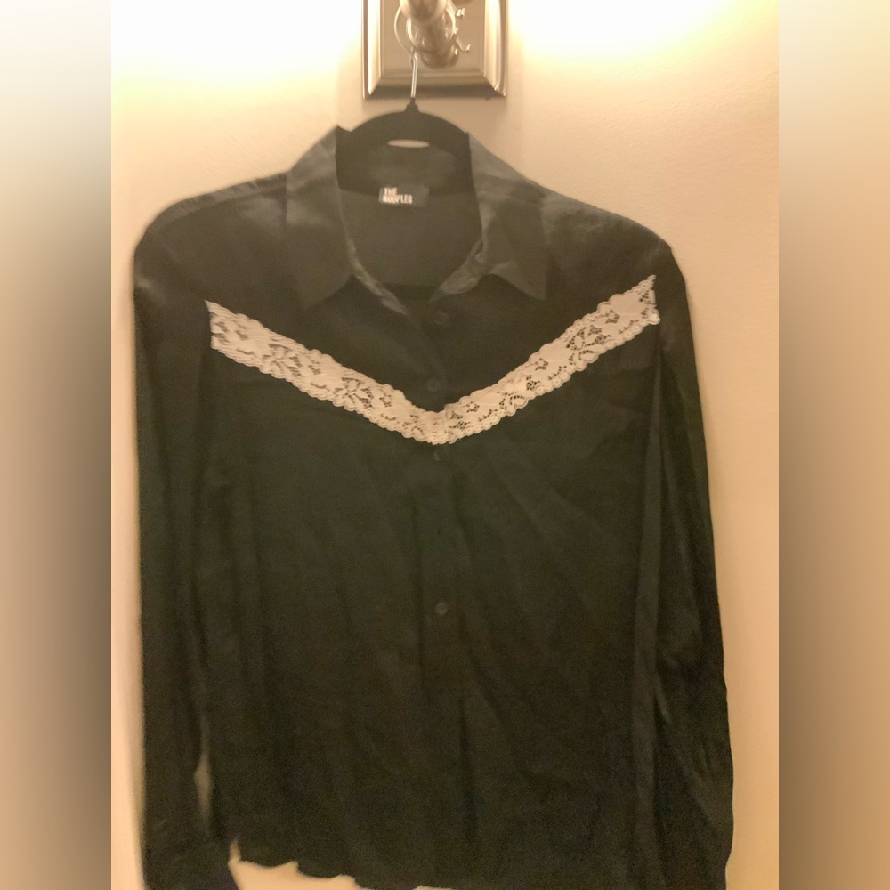 The Kooples Black Shirt with White Lace Detail. SZ2 
6-8.